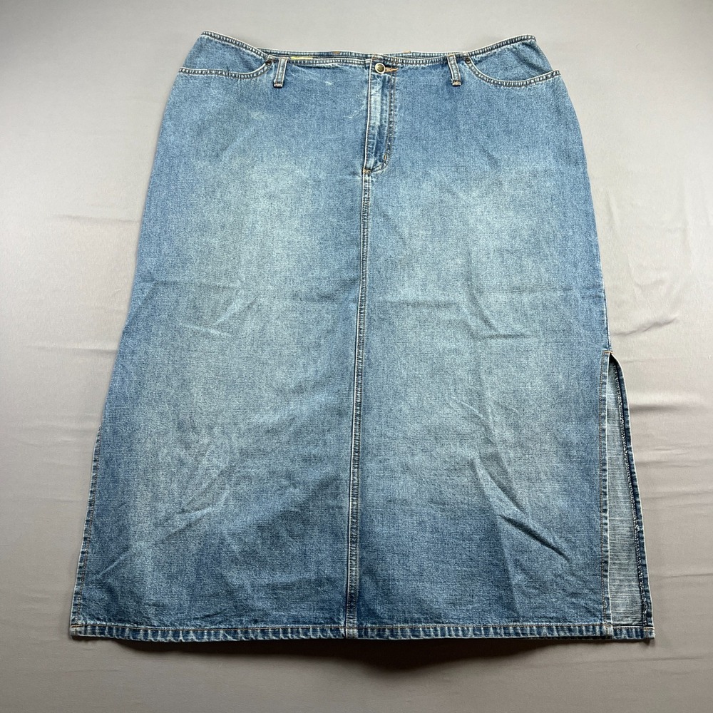 Zena Maxi Skirt Womens 22 Blue Denim Cotton Preppy Pockets Side Slit Street Wear